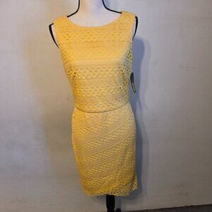 Jessica Howard Size 10 Yellow Sleeveless Lace Dress w/Scoop Neck & Zipper Back
